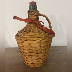Vintage Viresa Demijohn Wicker Wrapped 11 Inch Green Bottle